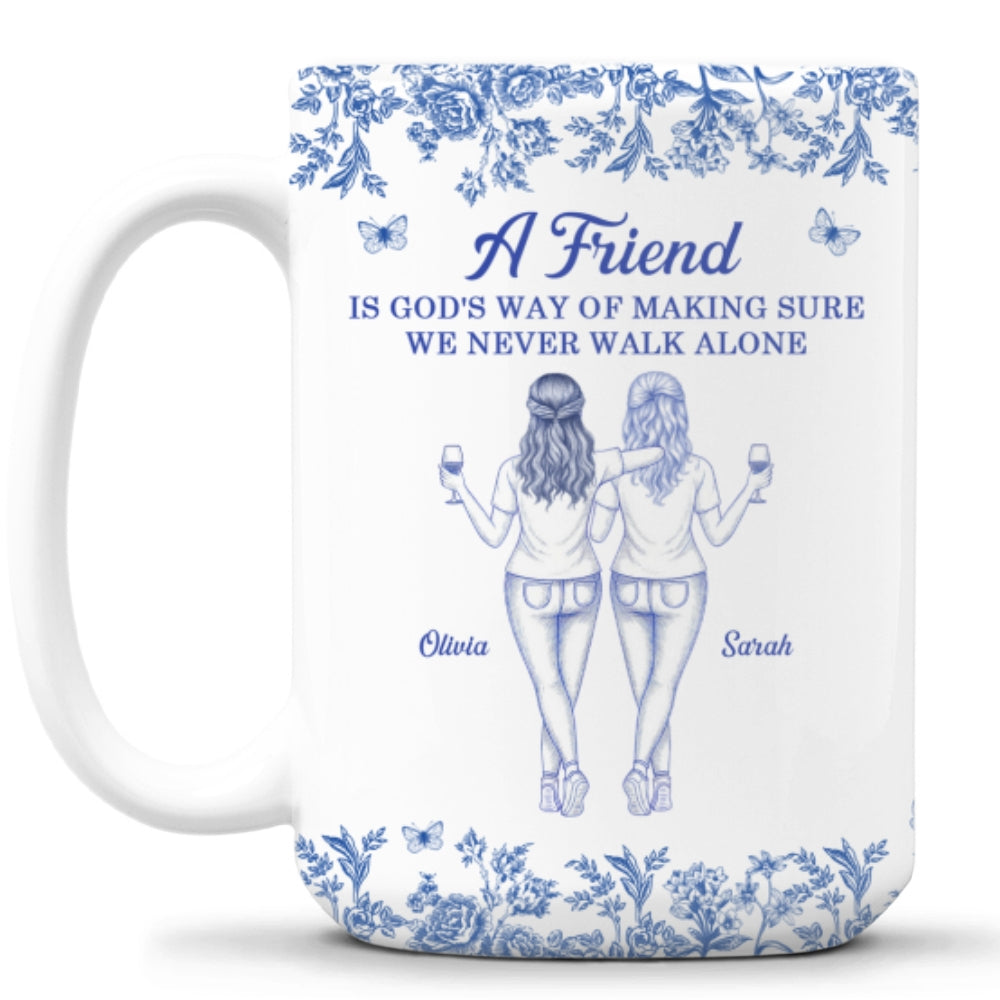 A Friend Is Gods Way Blue Toile - Personalized Custom Coffee Mug