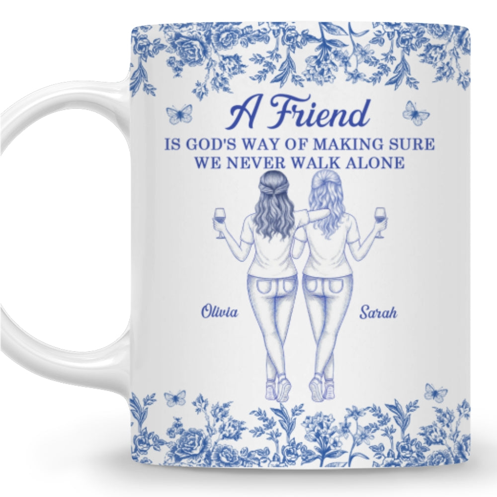 A Friend Is Gods Way Blue Toile - Personalized Custom Coffee Mug