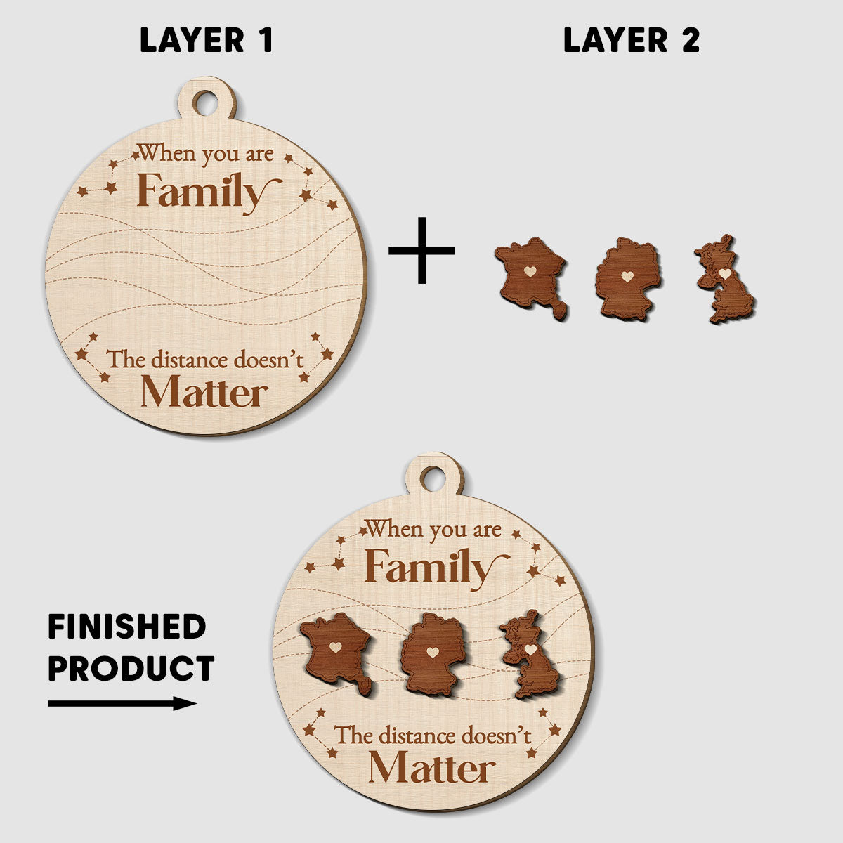 When You Are Family, The Distance Does Not Matter European - Personalized Custom Freeshape 2-Layered Wood Ornament