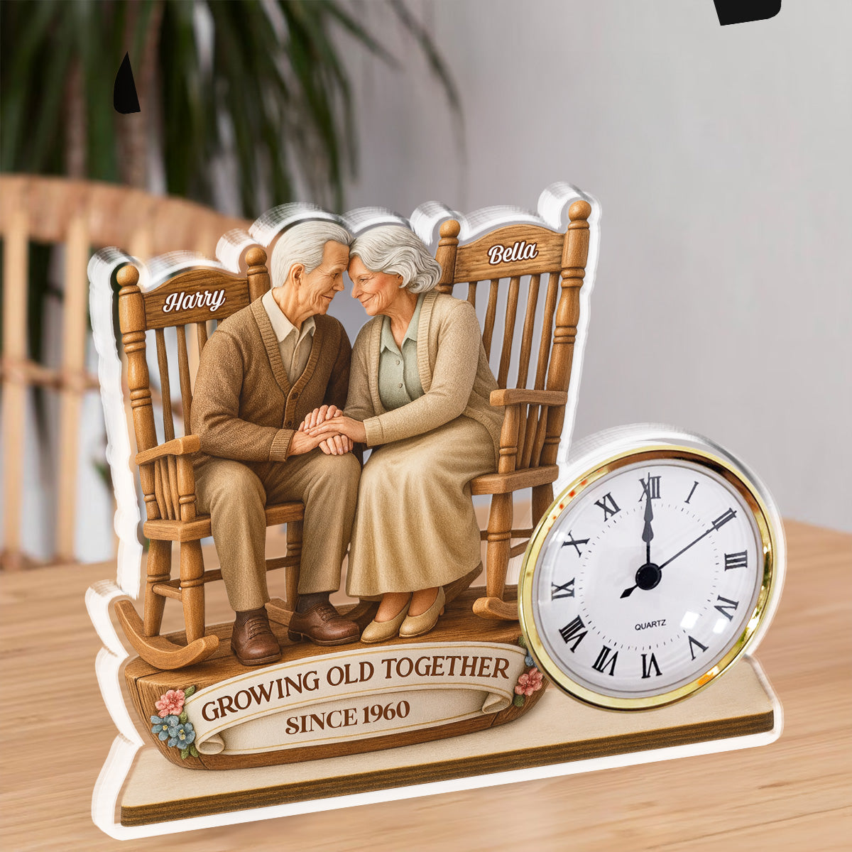 Growing Old Together - Personalized Custom Acrylic Desk Clock Plaque