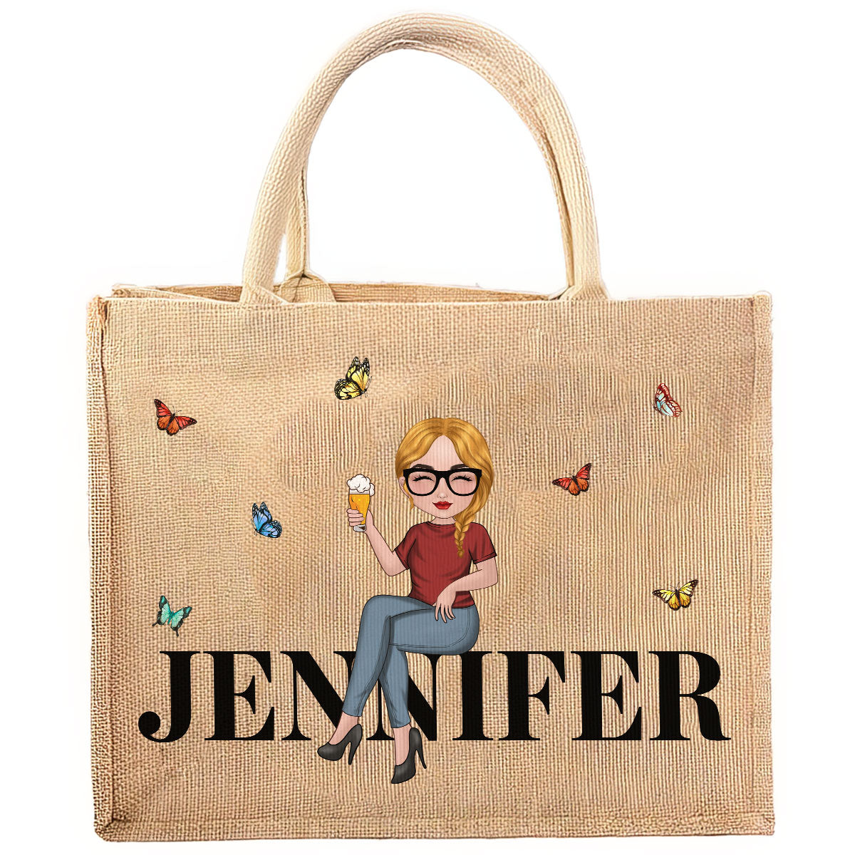 Cartoon Girl - Personalized Custom Jute Tote Bag