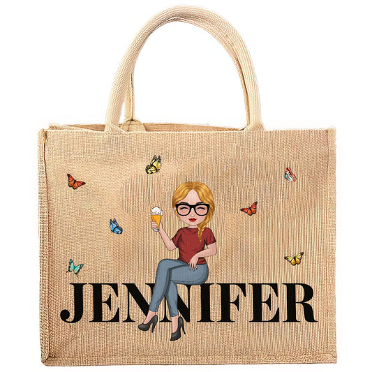 Cartoon Girl - Personalized Custom Jute Tote Bag