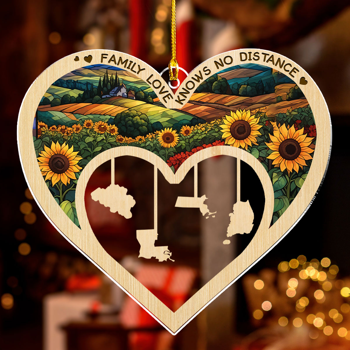 Family Always Connected By Heart - Personalized Custom Acrylic Ornament