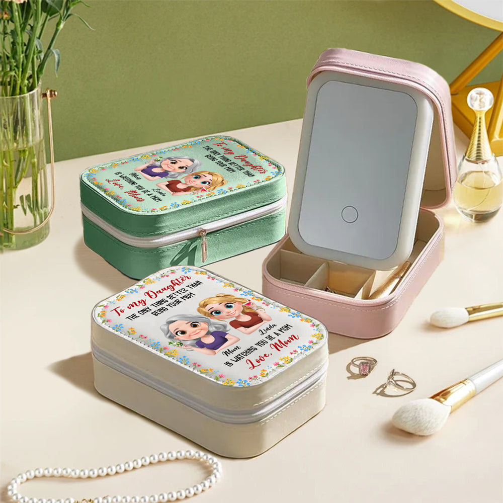 To My Daughter - Personalized Custom Jewelry Box With LED Mirror
