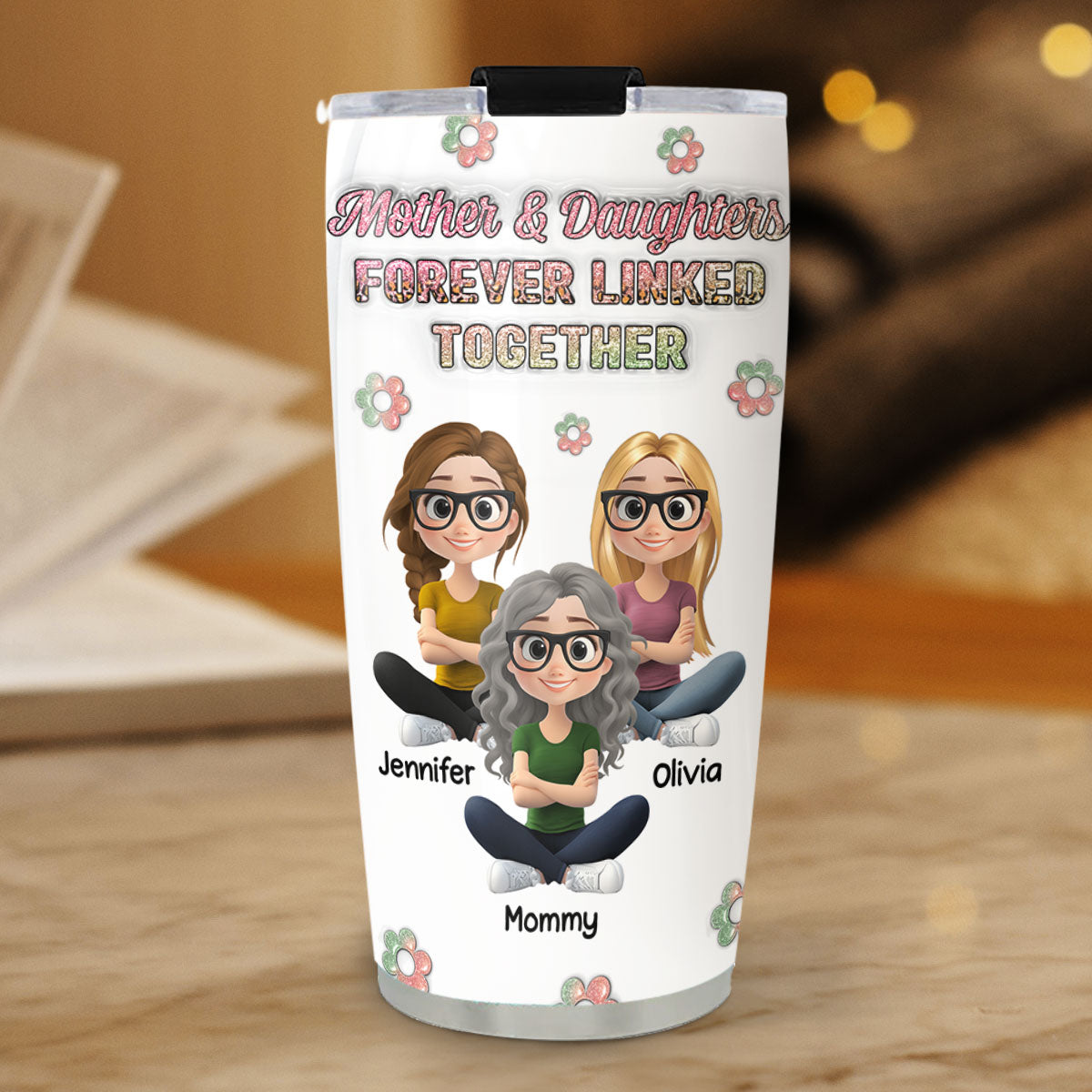 Mother And Daughter Linked Forever Cartoonize - Personalized Custom 3D Inflated Effect Tumbler