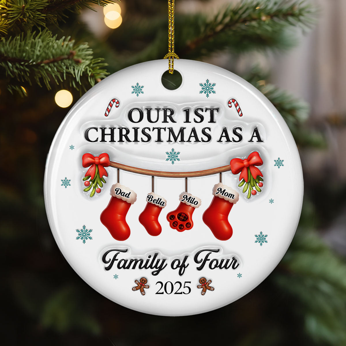 Christmas With Mom Dad And Baby - Personalized Custom 3D Effect Ceramic Ornament