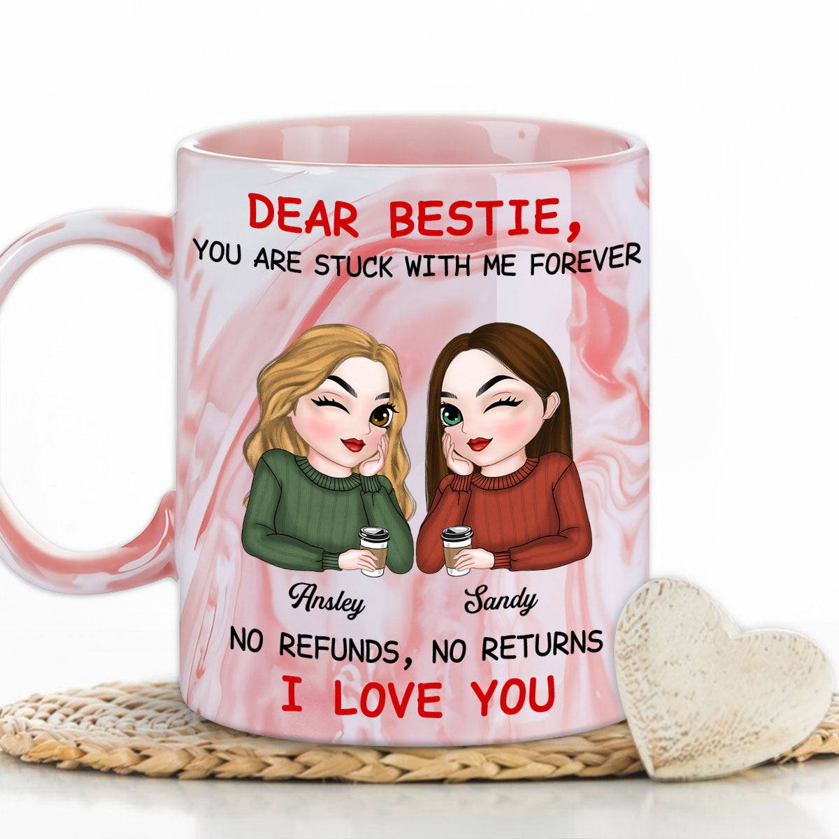 Bestie No Need To Refund - Personalized Custom Pink Marble Mug