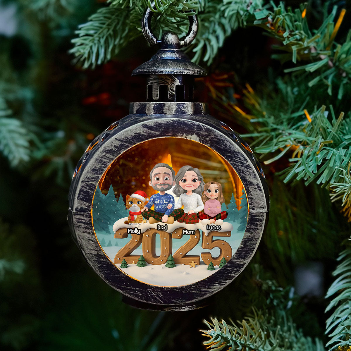 As A Family Now With Cats - Personalized Custom 3D Effect Christmas Lantern