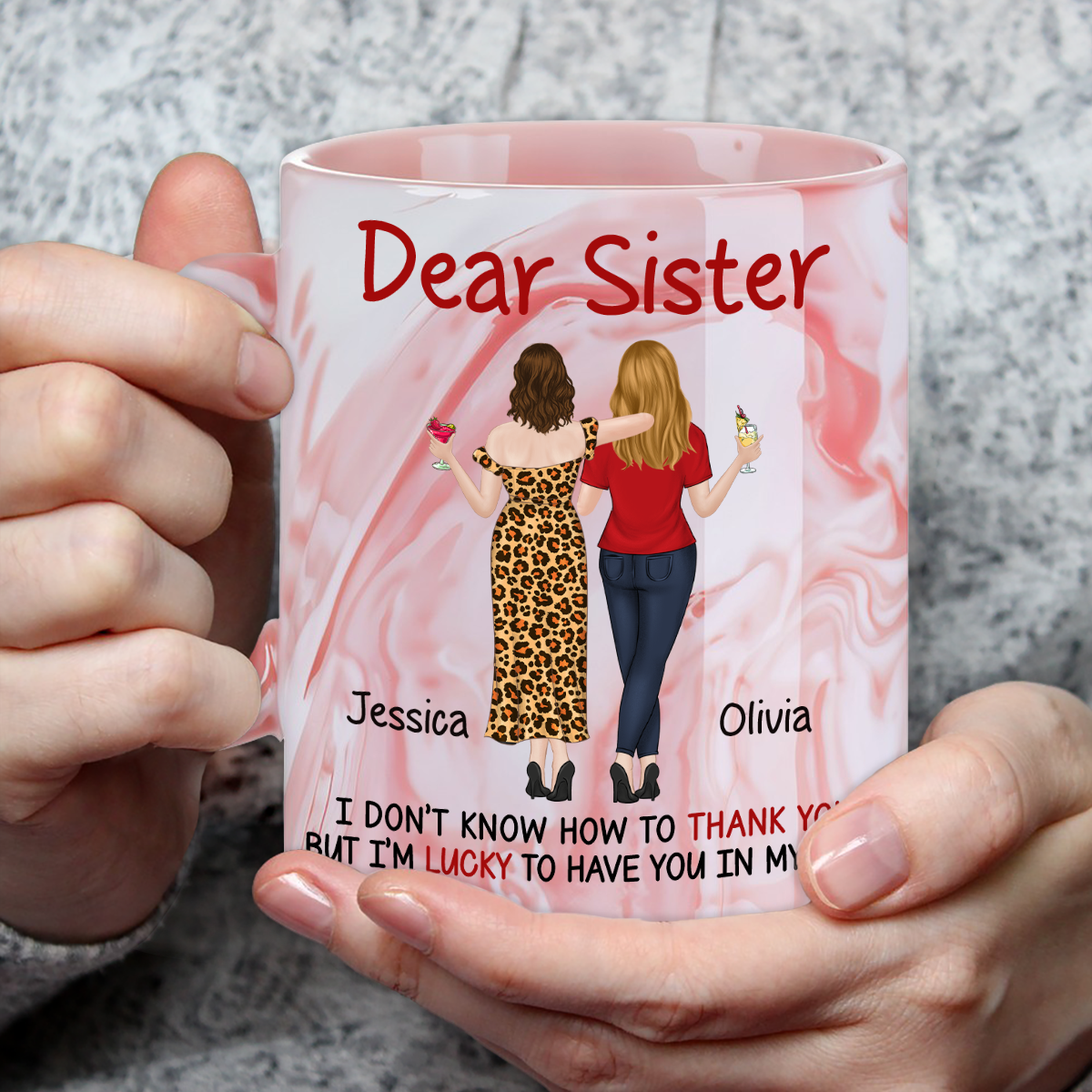 Lucky To Have You - Personalized Custom Pink Marble Mug