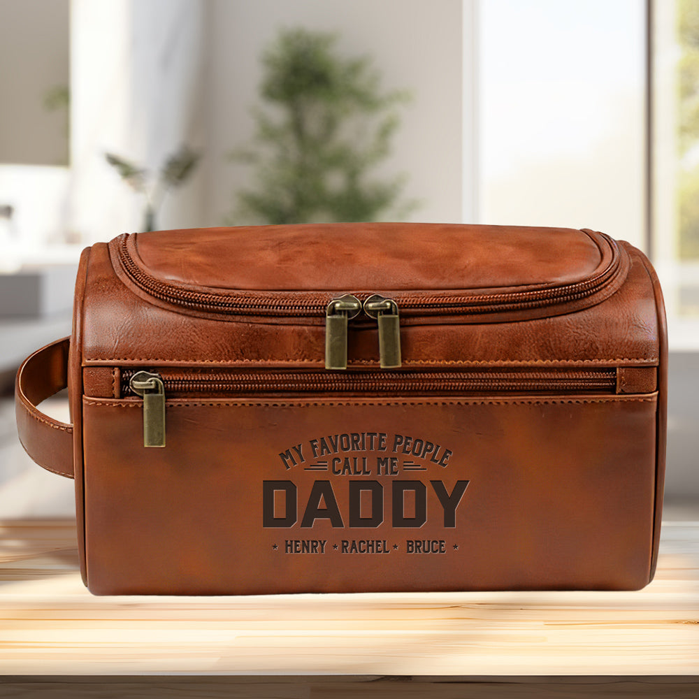 My Beloved People Call Me Daddy - Personalized Custom Engraved Leather Toiletry Bag