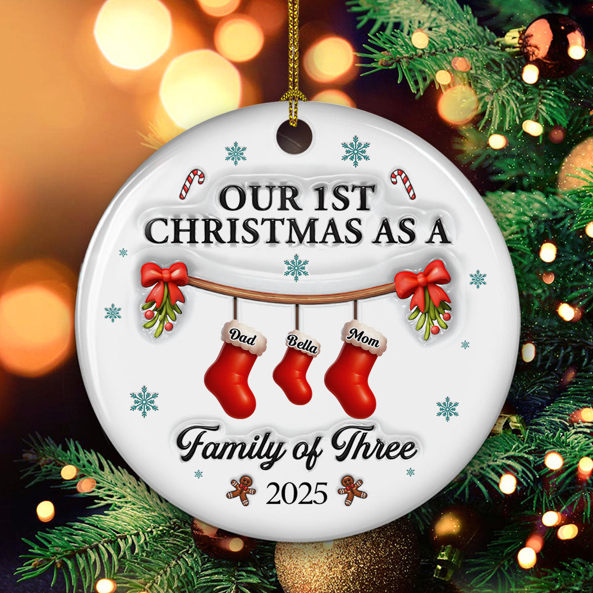 Christmas With Mom Dad And Baby - Personalized Custom 3D Effect Ceramic Ornament