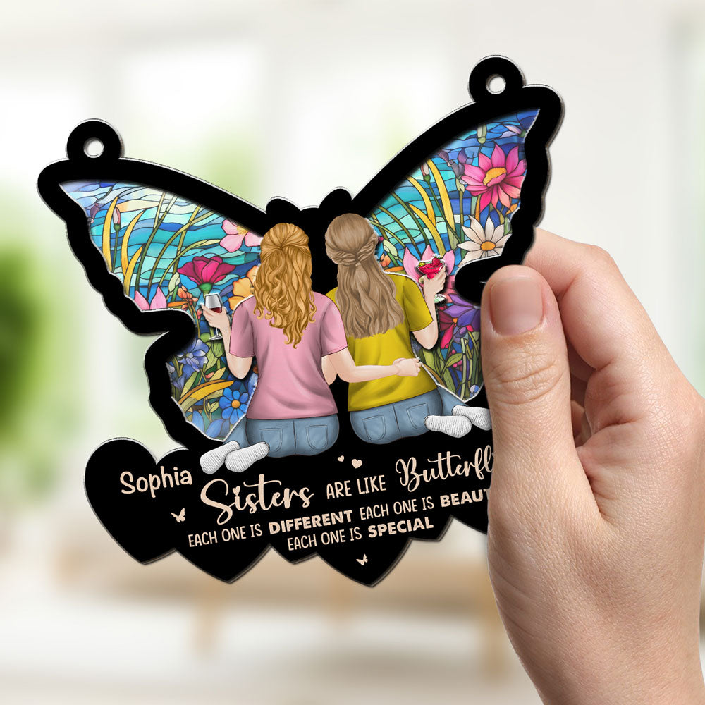 Special Sisters Like Butterflies - Personalized Custom Suncatcher
