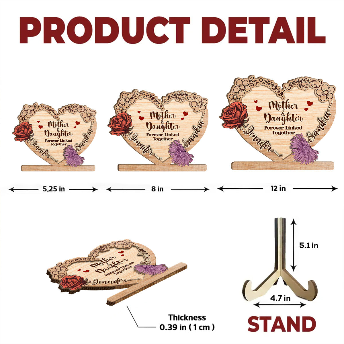 Linked Together Mom And Daughter - Personalized Custom Wooden Plaque