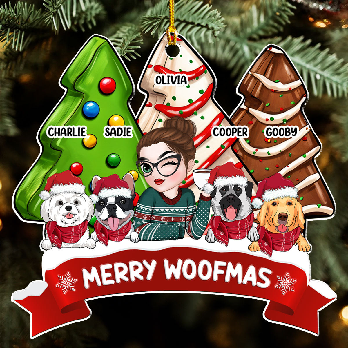 Dog Mom Christmas Tree Cake - Personalized Custom Acrylic Ornament