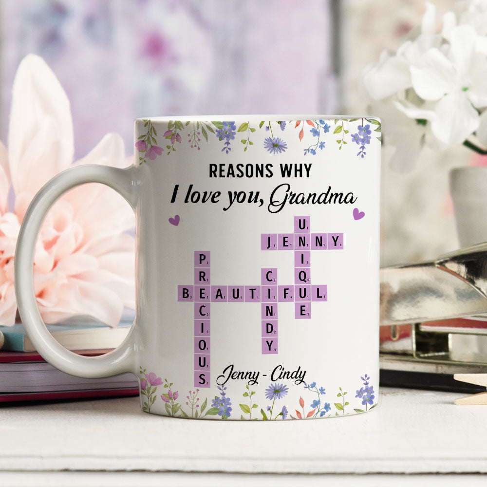 Reasons Why I Love You Mom Crossword Art - Personalized Custom Coffee Mug