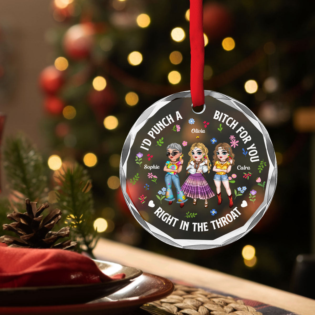 Right In The Throat Bestie - Personalized Custom Glass Ornament