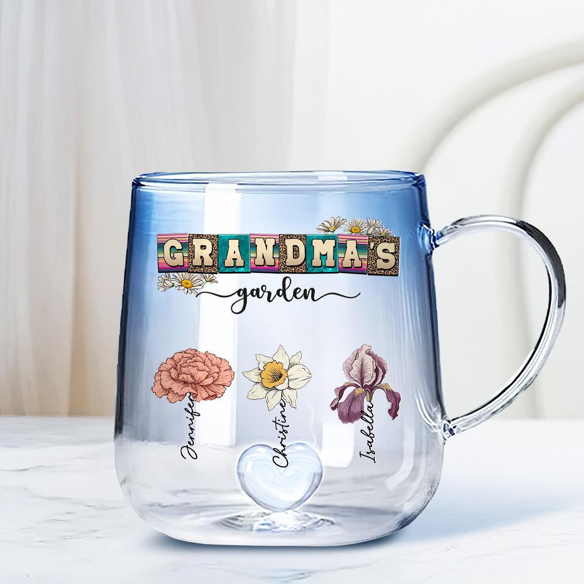 Lovely Grandma - Personalized Custom Blue Gradient Glass Mug
