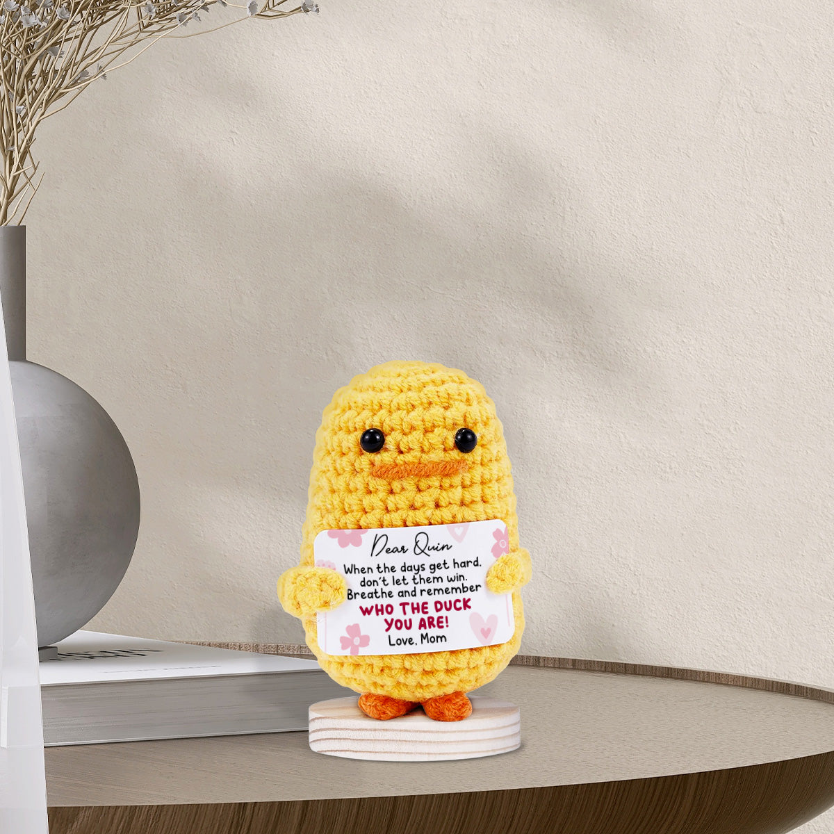 Who The Duck You Are - Personalized Custom Duck Crocheted Plushie With Message