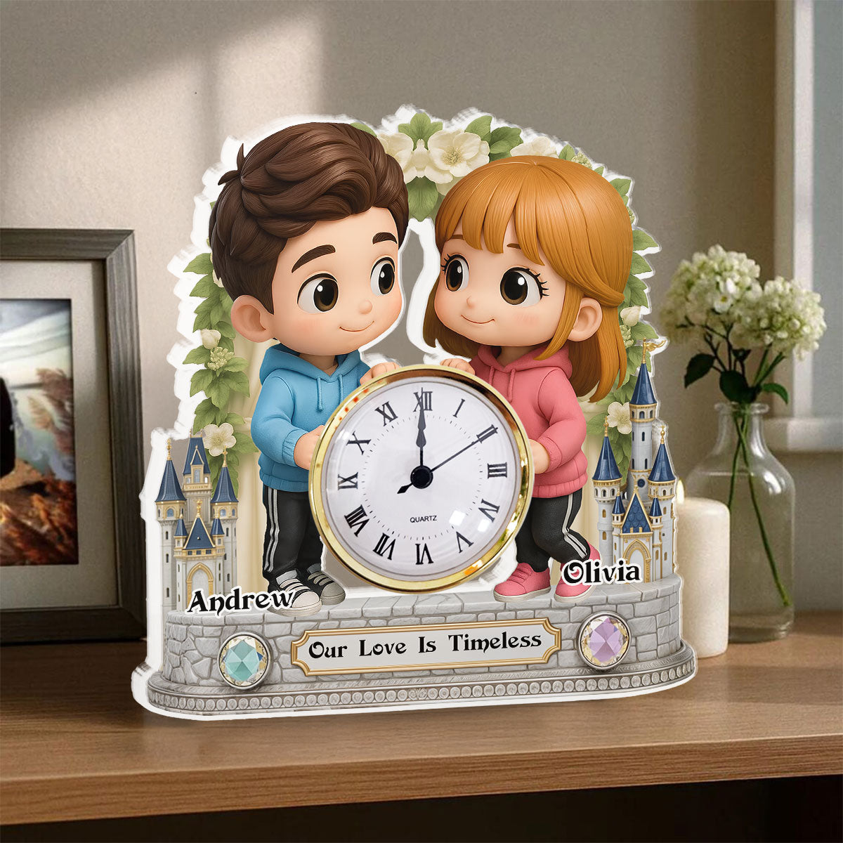 Cute Cartoon Couple - Personalized Custom Acrylic Desk Clock Plaque