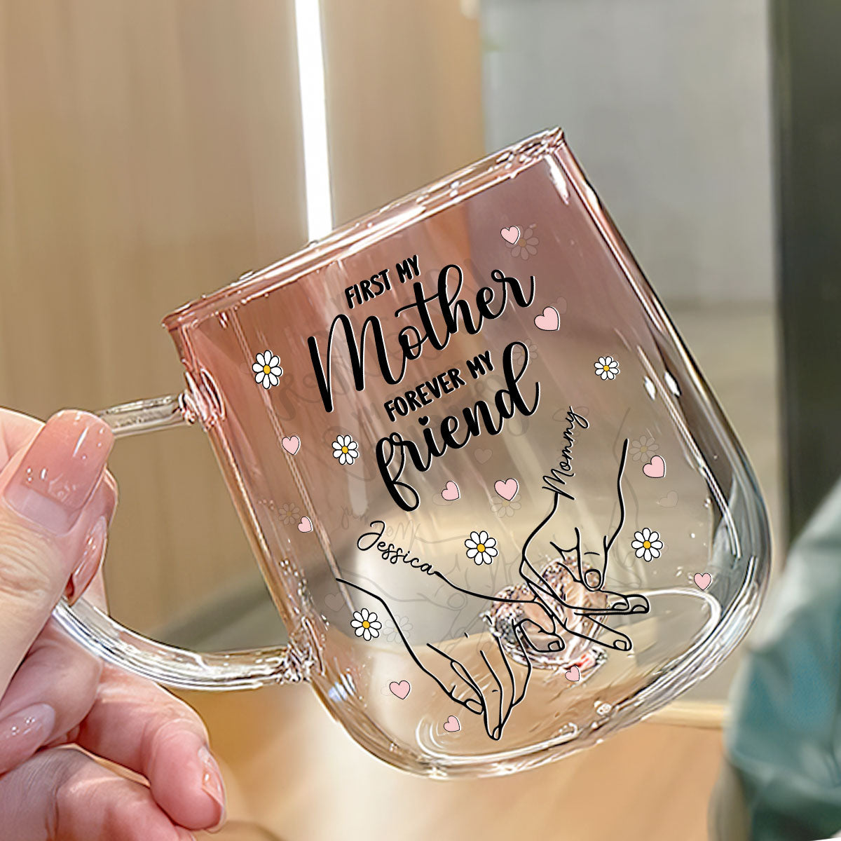 First My Daughter Forever My Friend - Personalized Custom Pink Gradient Glass Mug