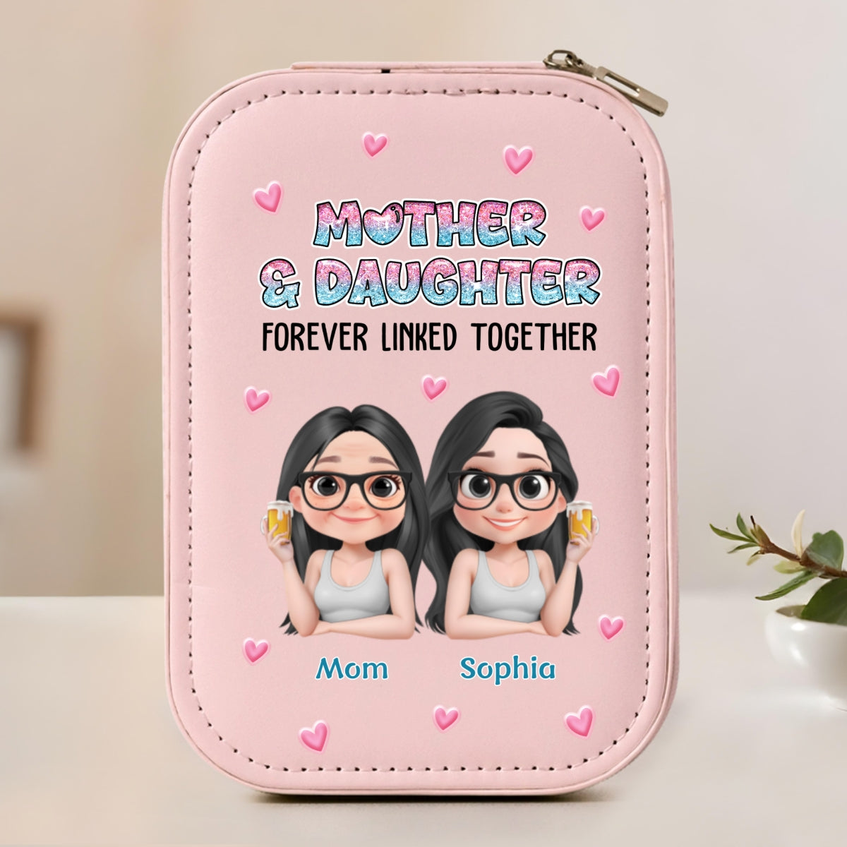 Mother And Daughter Forever Linked Together - Personalized Custom Jewelry Box With LED Mirror