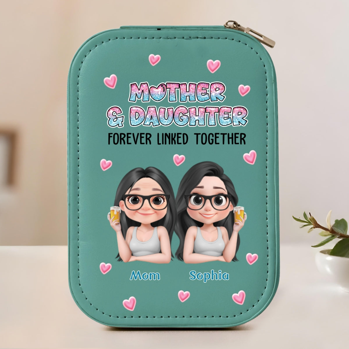 Mother And Daughter Forever Linked Together - Personalized Custom Jewelry Box With LED Mirror