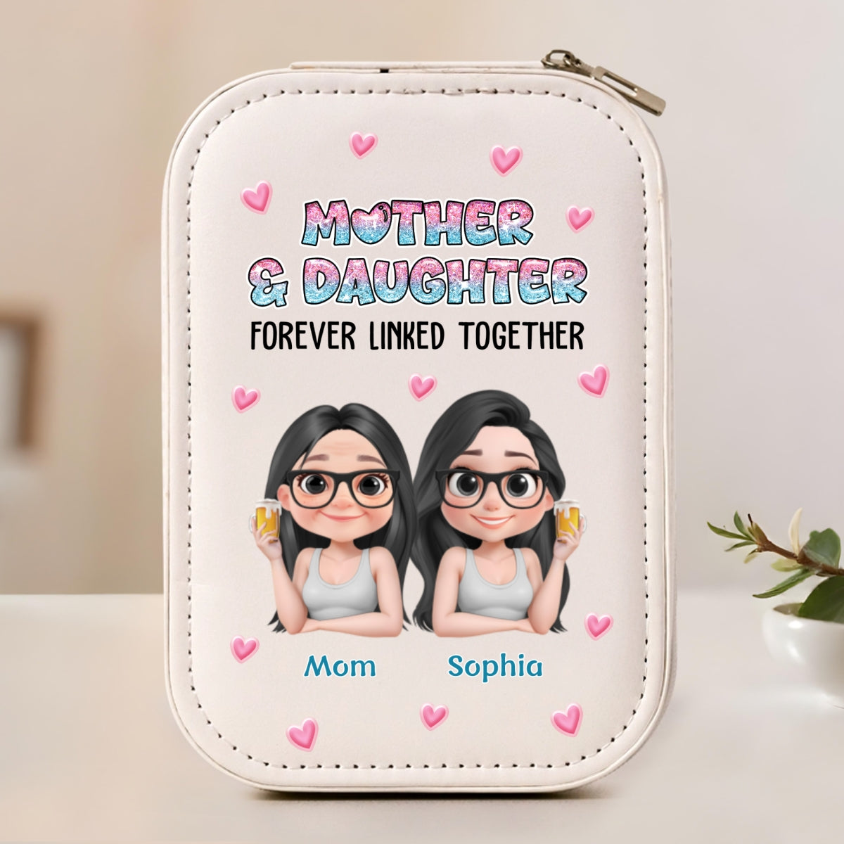 Mother And Daughter Forever Linked Together - Personalized Custom Jewelry Box With LED Mirror