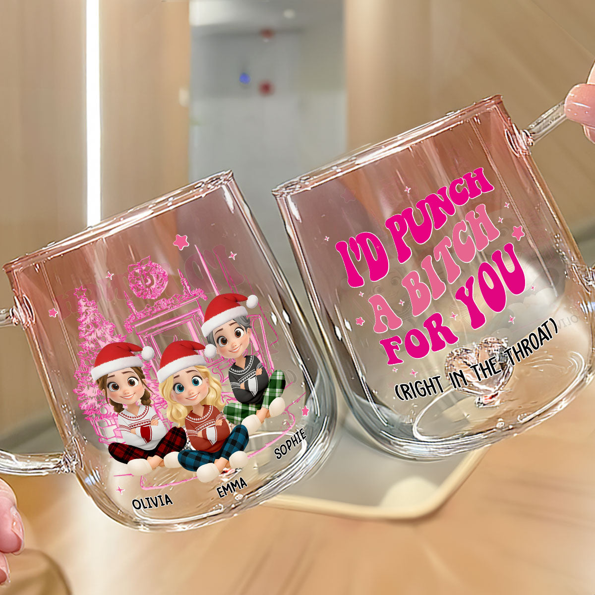 Besties In Pink - Personalized Custom Pink Gradient Glass Mug