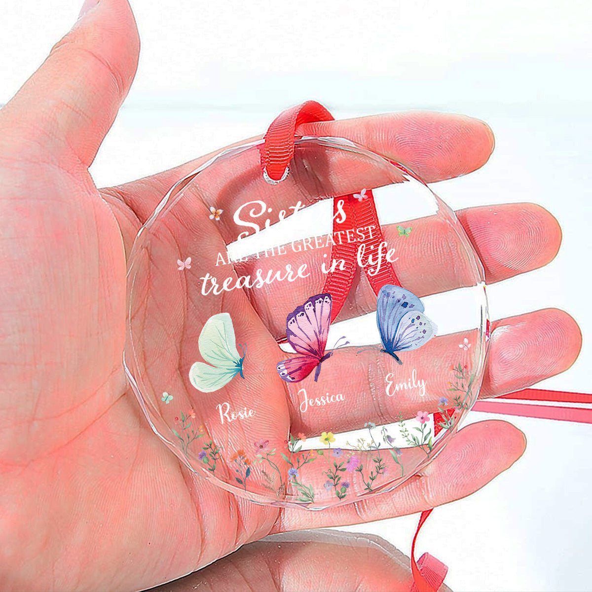 Sisters Make Life More Beautiful - Personalized Custom Glass Ornament
