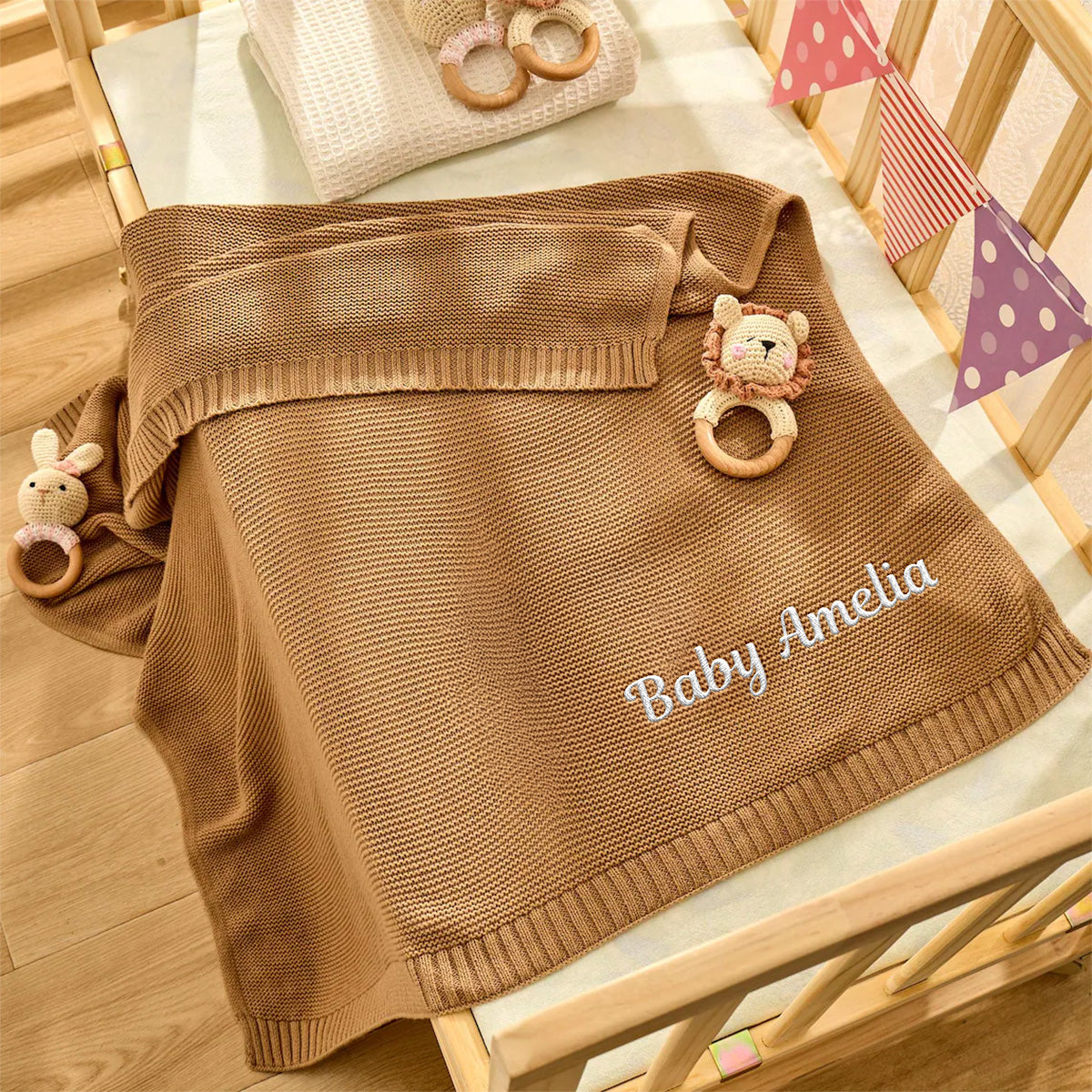 Baby Monogram - Personalized Custom Embroidered Knitted Baby Blanket