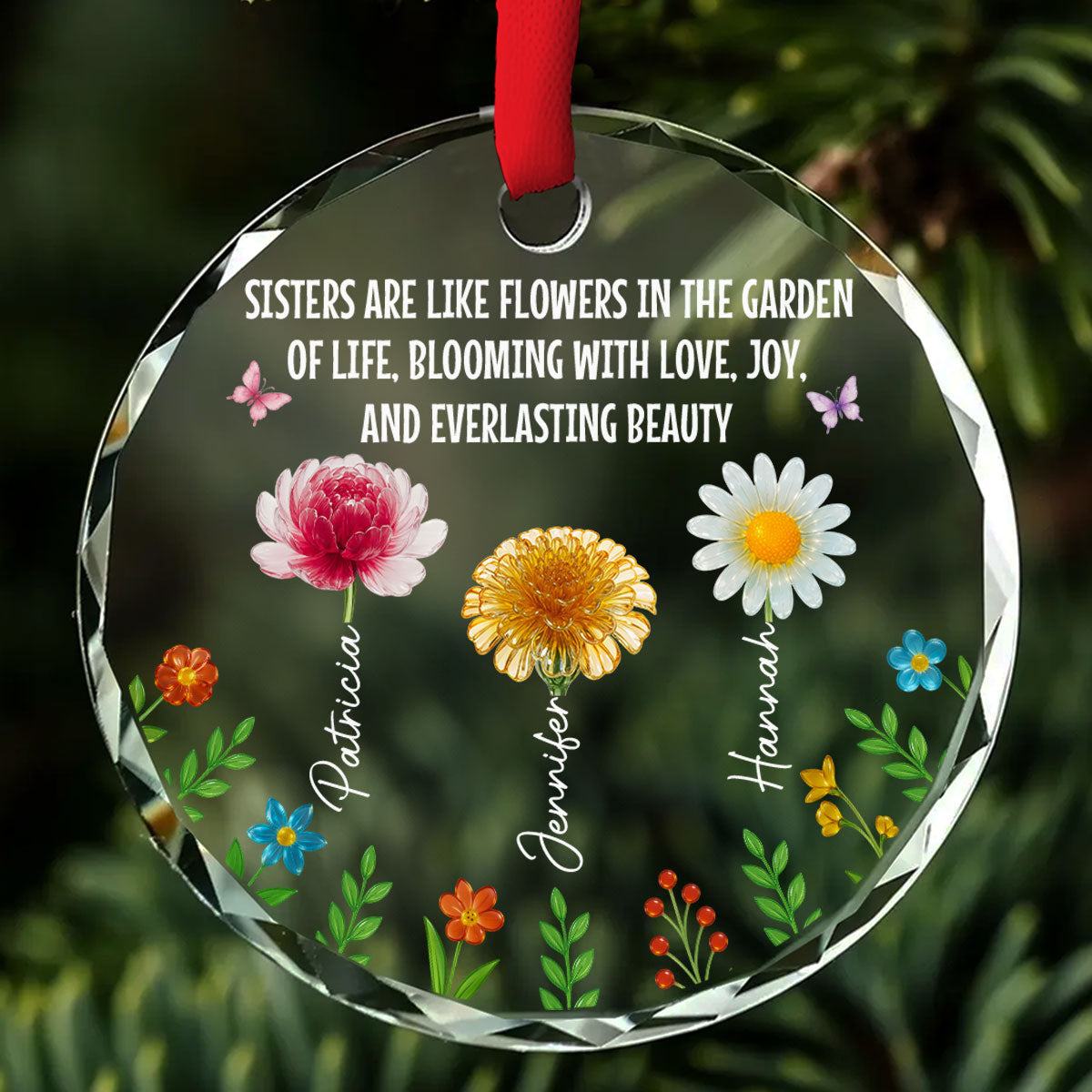 Sisters Bloom With Love And Joy - Personalized Custom Glass Ornament