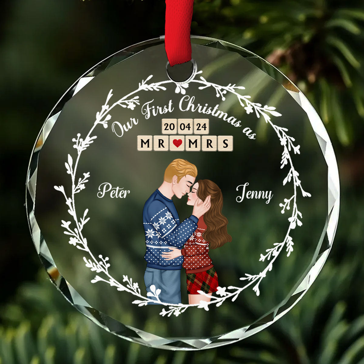 A Year As Mr And Mrs - Personalized Custom Glass Ornament