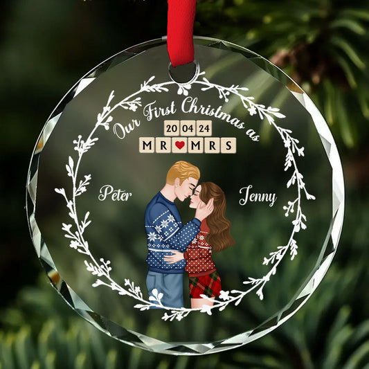 A Year As Mr And Mrs - Personalized Custom Glass Ornament