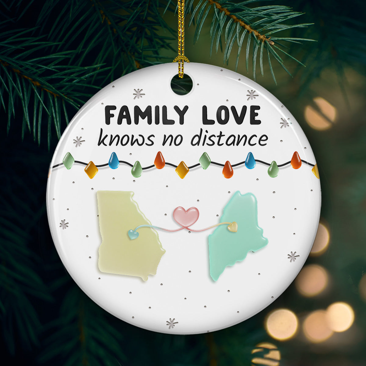 Sea Glass Family Love Knows No Distance - Personalized Custom 3D Inflated Effect Ceramic Ornament