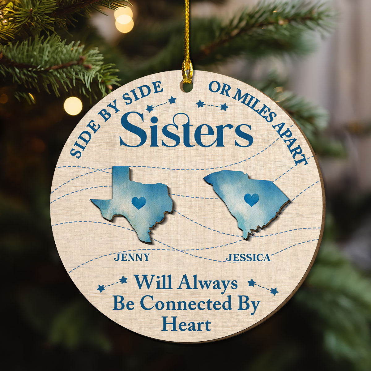 Connected By Heart - Personalized Custom Freeshape 2-Layered Wood Ornament