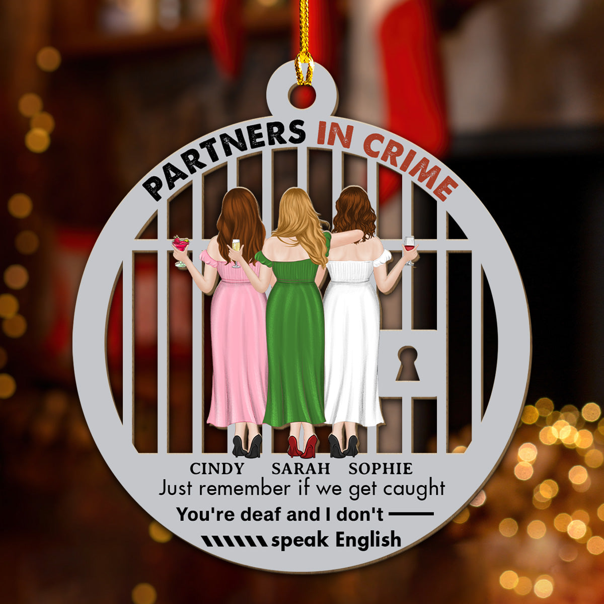 Partners In Crime Bestie - Personalized Custom Wood Ornament