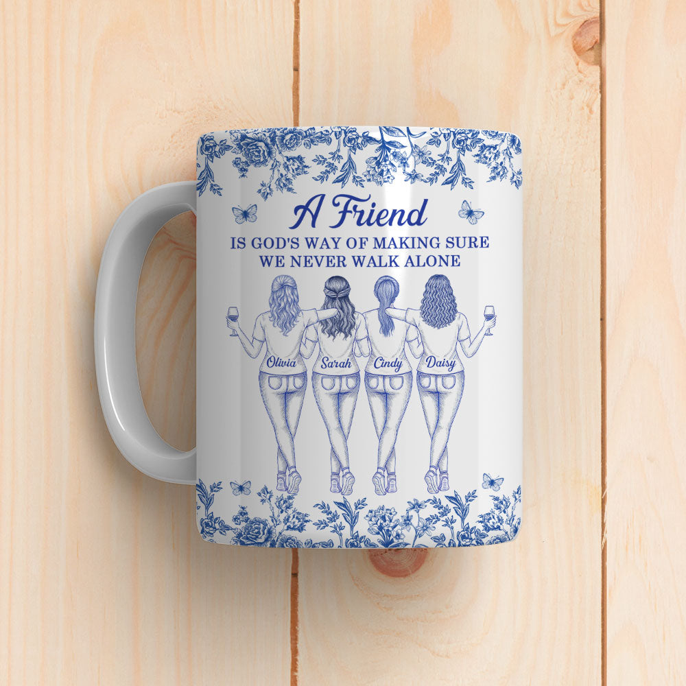A Friend Is Gods Way Blue Toile - Personalized Custom Coffee Mug