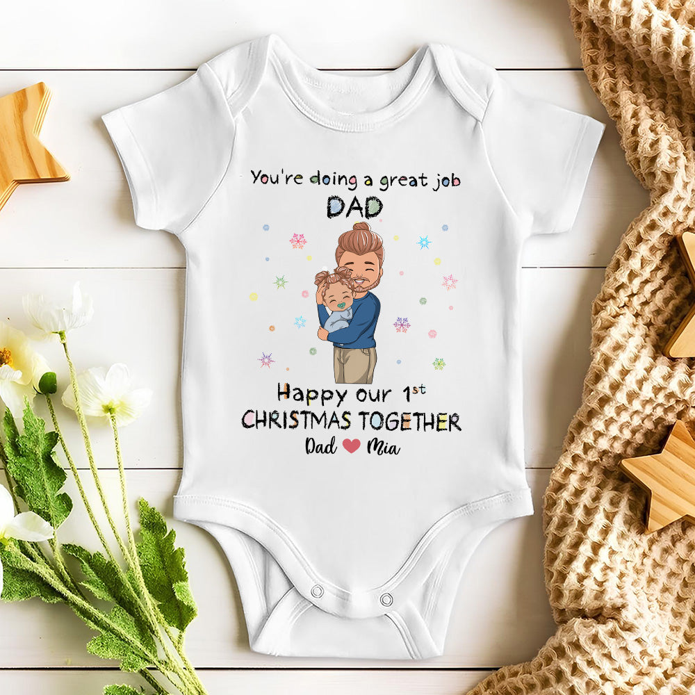 Daddy Doing A Great Job Christmas - Personalized Custom Baby Onesie