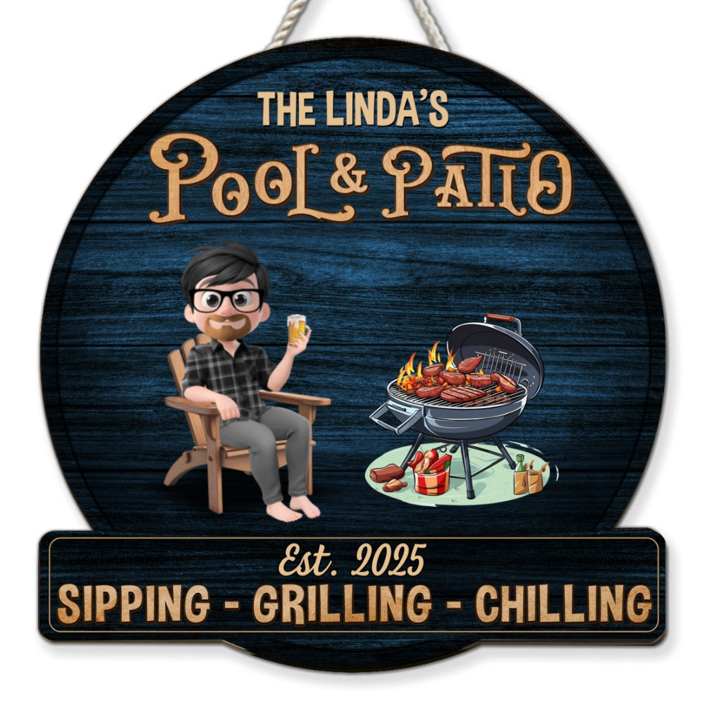 At Pool And Patio - Personalized Custom Wood Sign