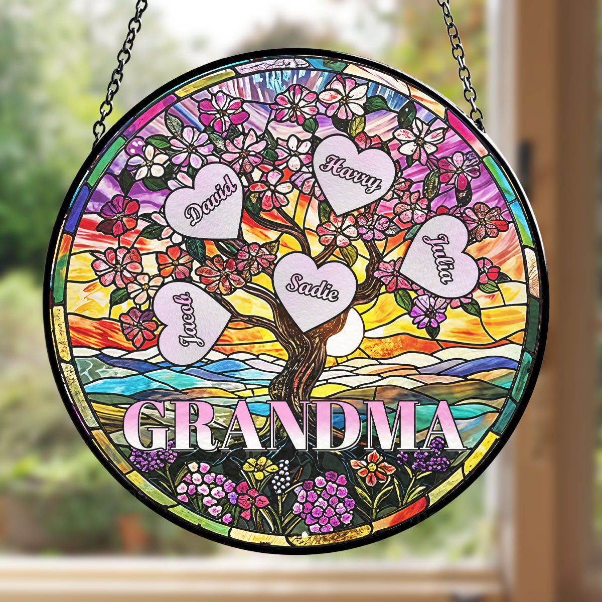 Love Grows Here - Personalized Custom Stained Glass Window Hanging Suncatcher