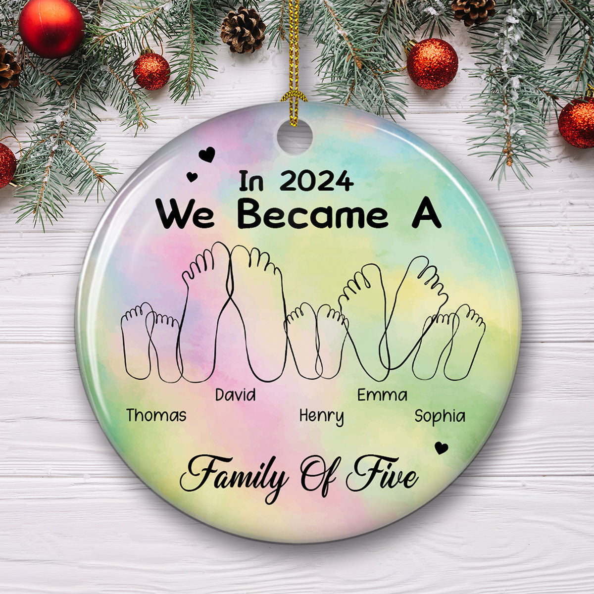 We Became A Family Of Three - Personalized Custom Ceramic Ornament