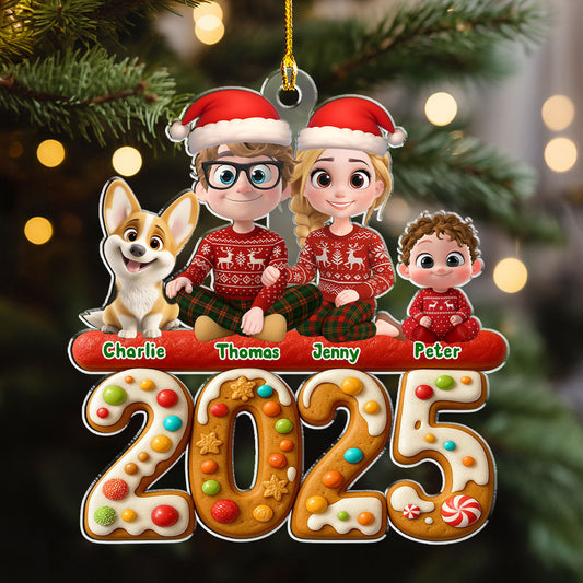 Family And Dog Cake - Personalized Custom Acrylic Ornament