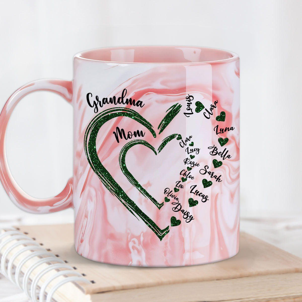 Mom Grandma Sweethearts - Personalized Custom Pink Marble Mug