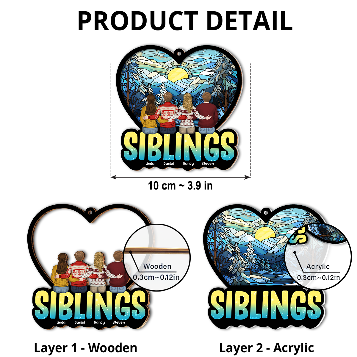 Siblings Together - Personalized Custom Suncatcher Ornament