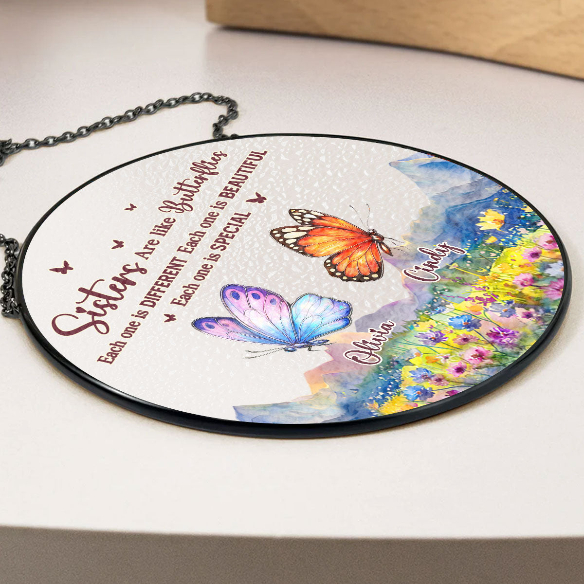 Sisters Are Like Butterflies - Personalized Custom Window Hanging Suncatcher