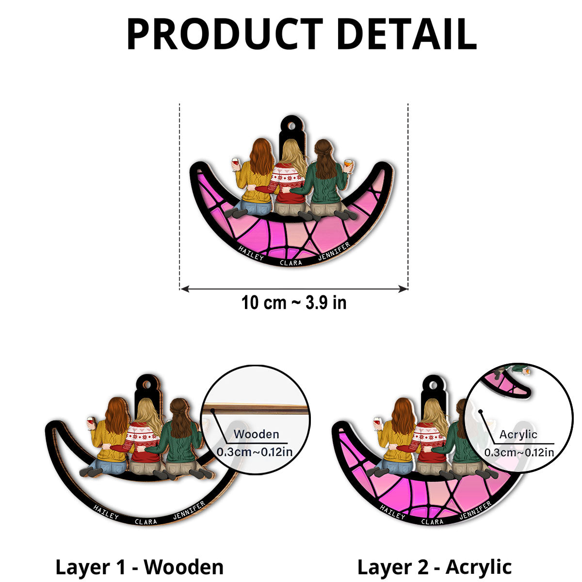 Besties Sitting On The Moon - Personalized Custom Suncatcher Ornament