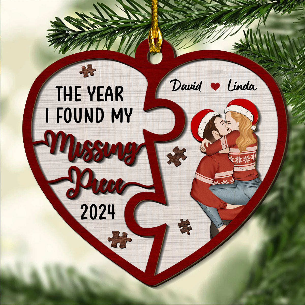 The Year I Found My Missing Piece Heart Puzzle - Personalized Custom 2-Layered Wood Ornament