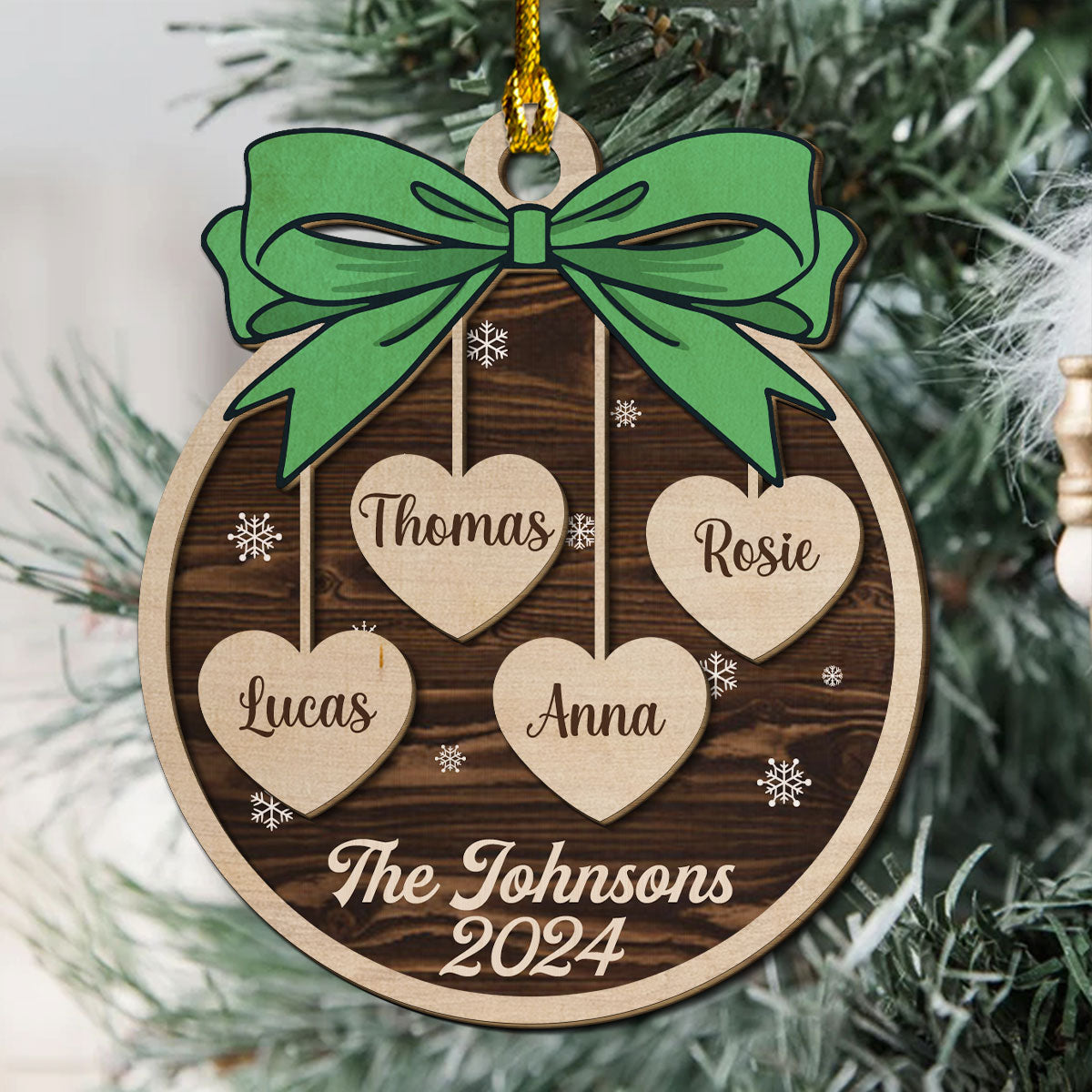Bow, Name And Xmas - Personalized Custom 2-layered Wood Ornament