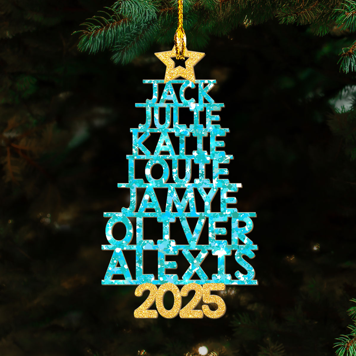 Family Glitter Christmas Tree - Personalized Custom Wood Ornament