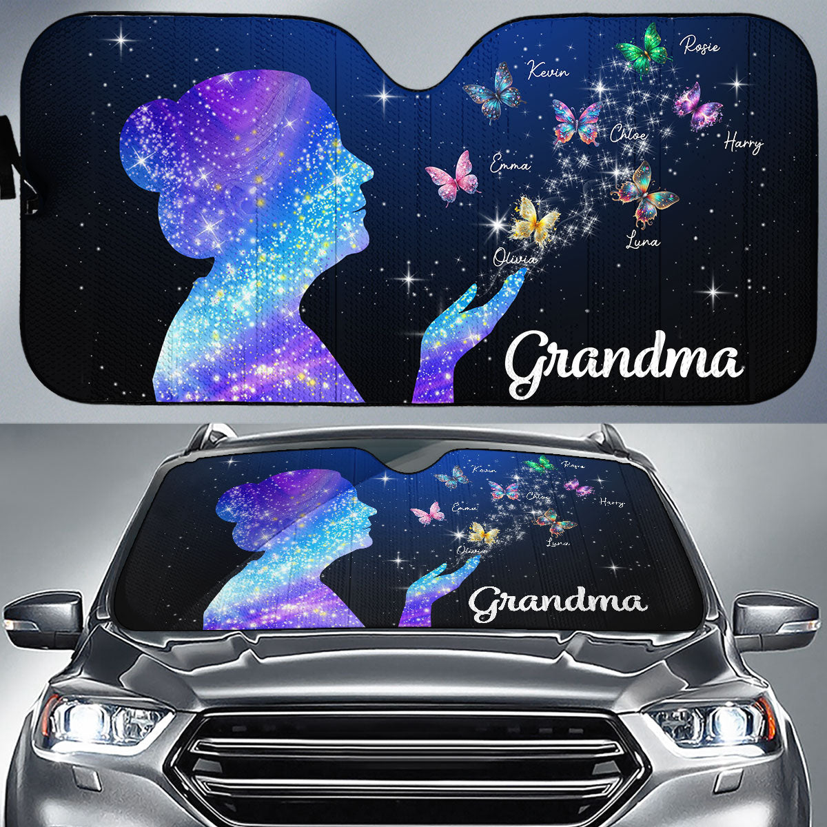 Grandma And Kids Beautiful - Personalized Custom Car Sunshade